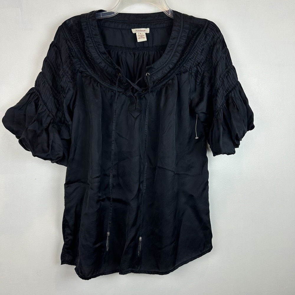 Sundance Top Womens S Black Puff Sleeve Dark Feminine Whimsigoth Peasant Read
